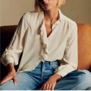 Sezane Chlo Lace Ruffle Detail Silk Top - FR32/US0